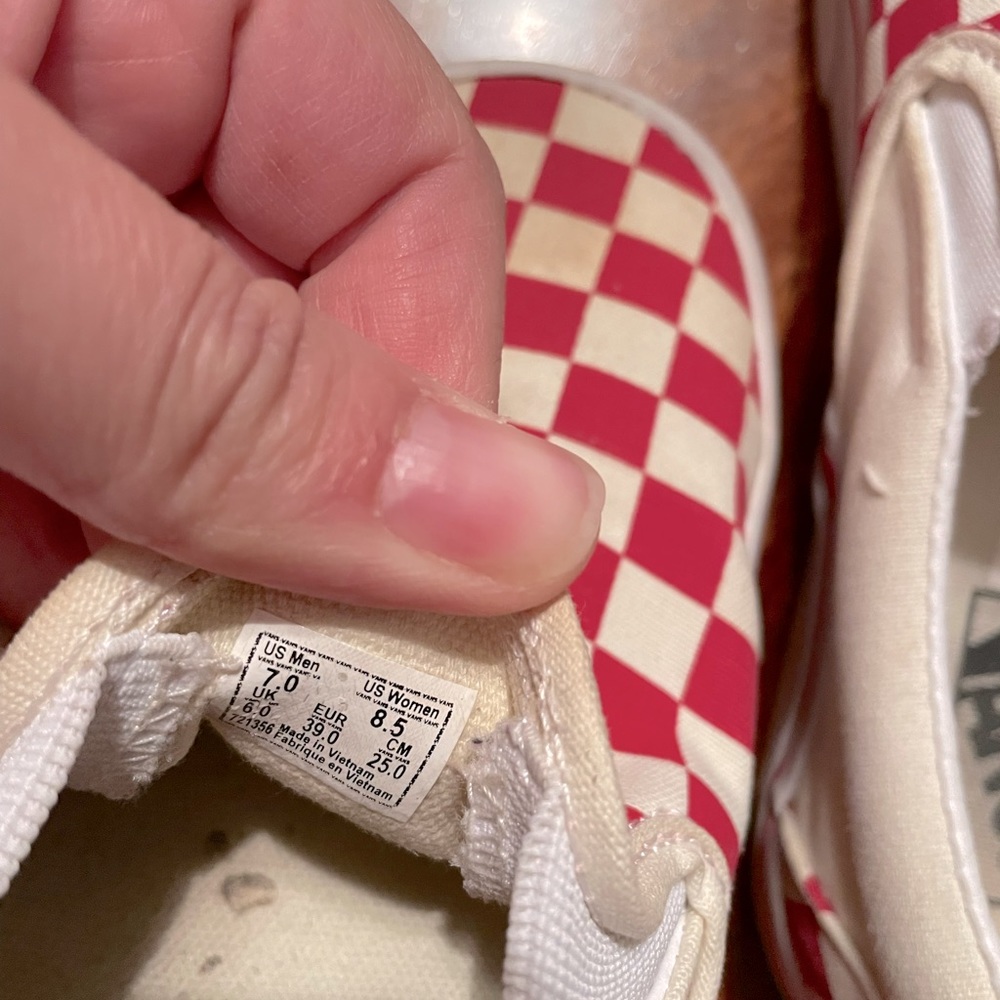 Red and white checkered Vans. Women 8.5